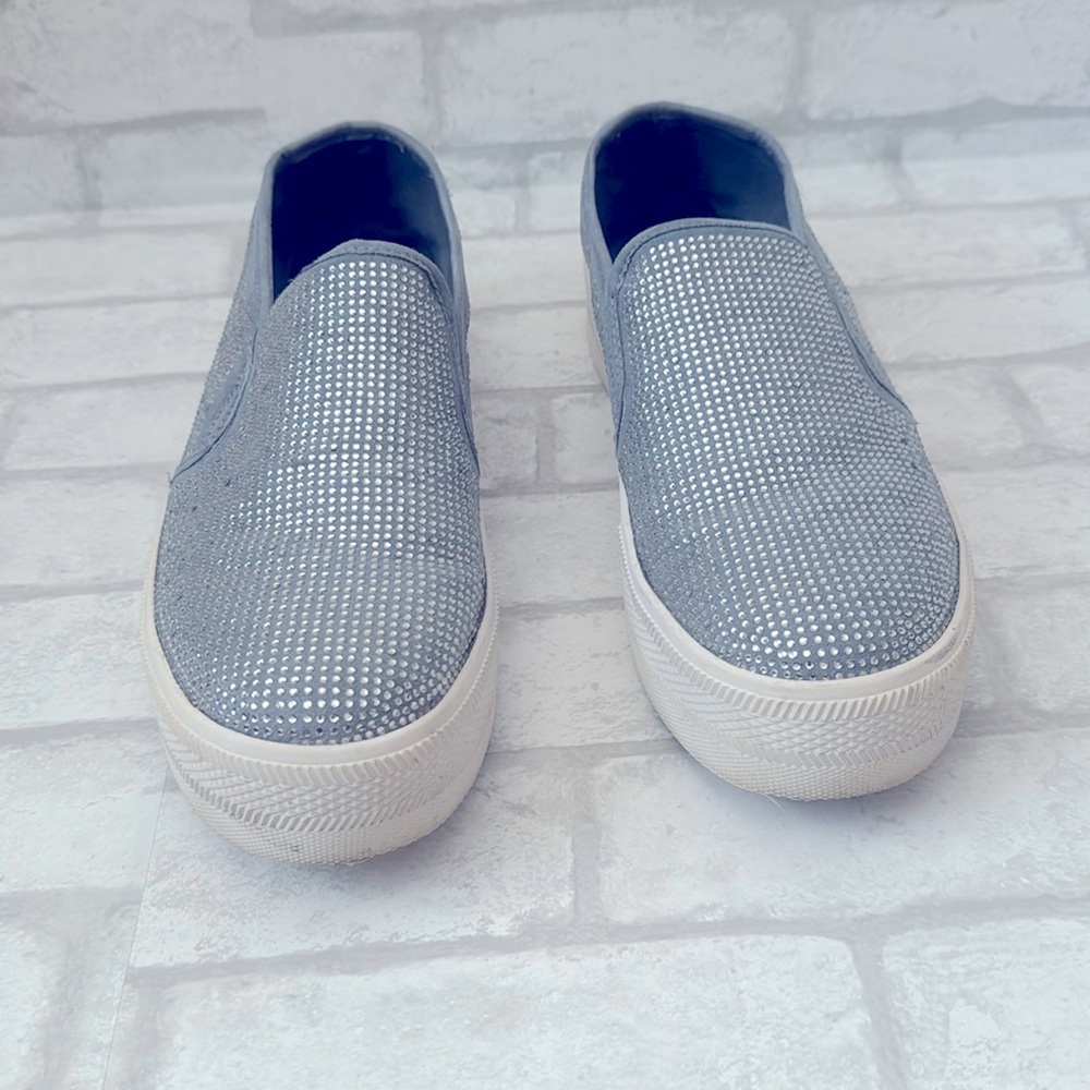 G By Guess Women's Bling Blue Sneakers Tennis Shoes Slip On Wedge size 10‎